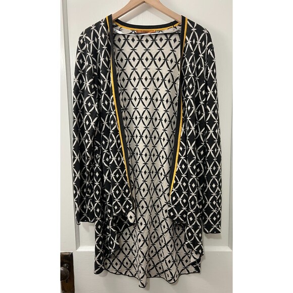 Belldini Women's Open Front Long Cardigan Black Cream Gold Yellow Size XL *READ* - Picture 1 of 12